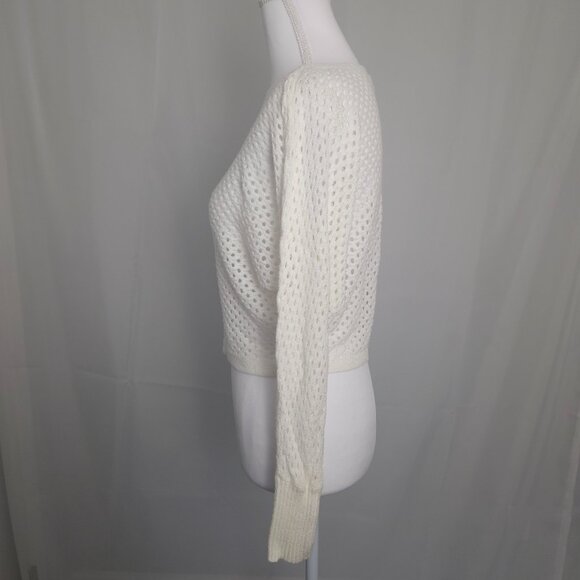 Express XS Open-Knit Boat Neck Batwing Sleeve Sweater Ivory White – Extra Small - Picture 6 of 6